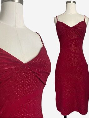 Vintage Y2K Jodi Kristopher Red swirl glitter stretchy mini dress party bold XS